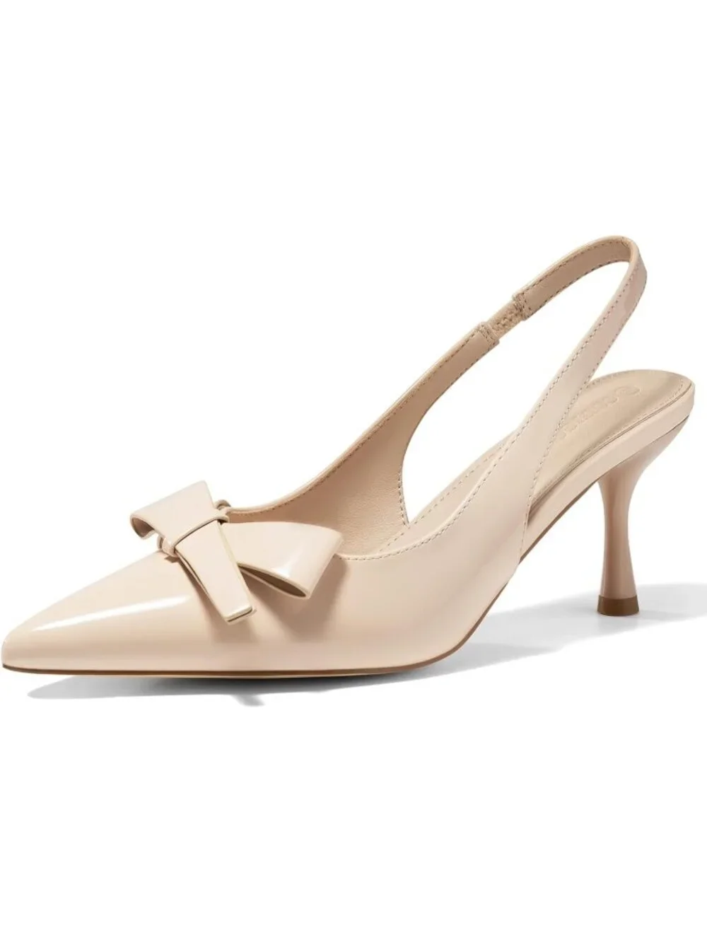Women's Nude Slingback Kitten Heels Bow Closed Pointed Toe Pumps Slip on Shoes